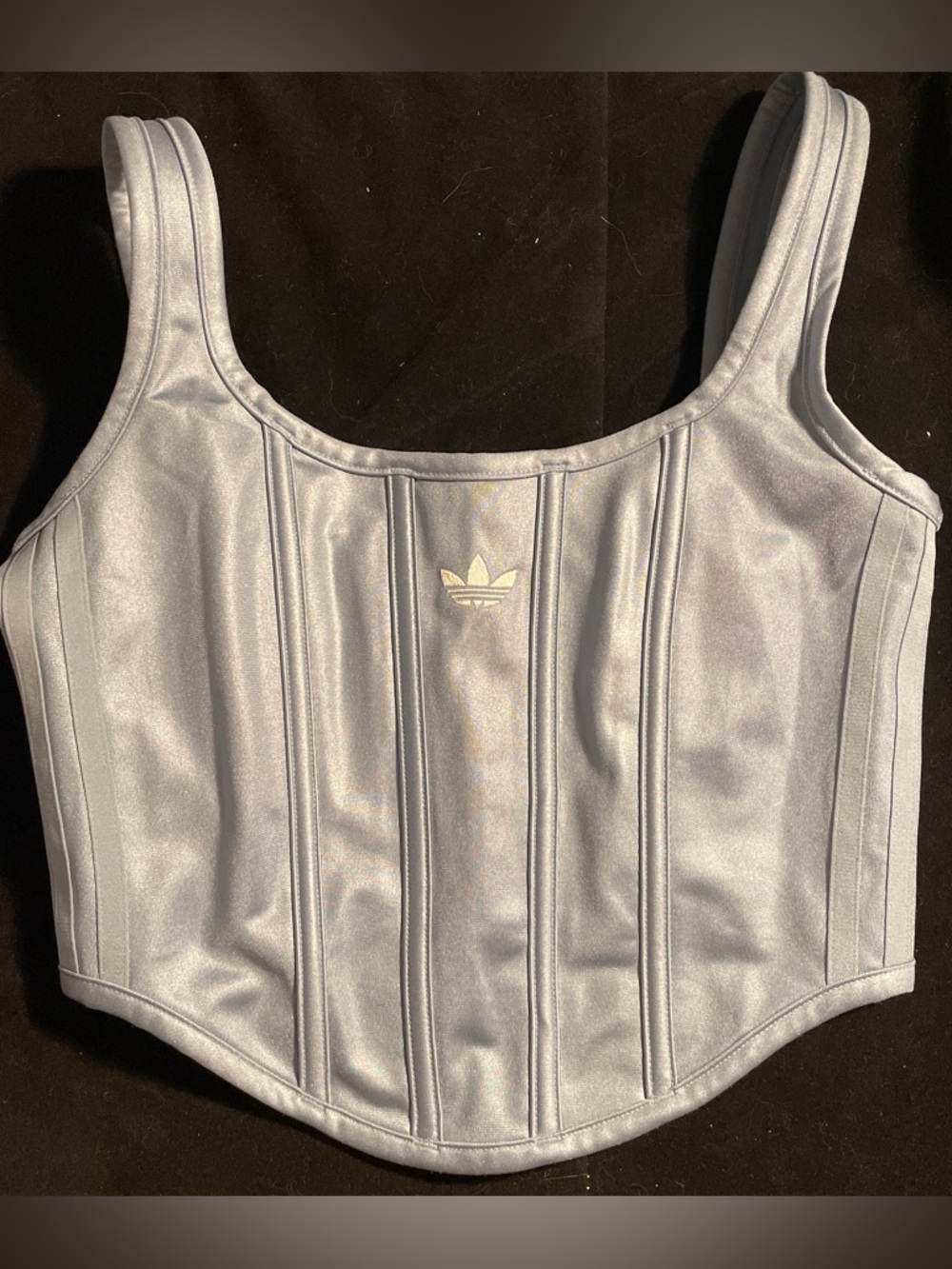 Adidas baby blue satin corset tank with Trefoil